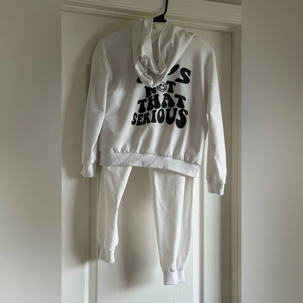 Cream Graphic Sweatshirt & Jogger Set with Black Slogan